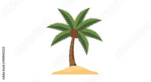 Single Palm Tree Illustration on Island.