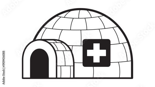 Community Arctic Clinic Igloo Illustration for Remote Healthcare Delivery Planning, Emergency Logistics and Northern Region Medical Service Investment Briefing