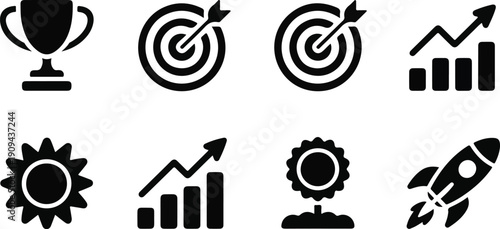 Business Success and Growth Icon Set - Achievement, Strategy, and Progress Symbols