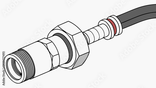 A detailed vector illustration of a hydraulic hose fitting and connector