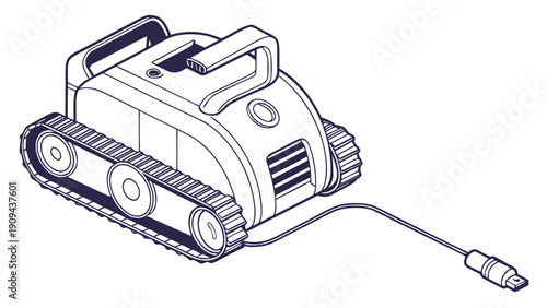 A vector graphic illustration of a tank-like vacuum cleaner with a cord and handle