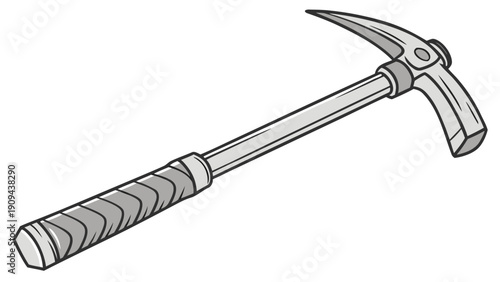 A vector graphic illustration of a pickaxe with a wooden handle and metal head