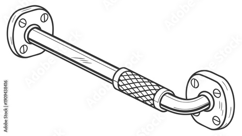 A minimalist line art illustration of a grab bar for bathroom safety and accessibility