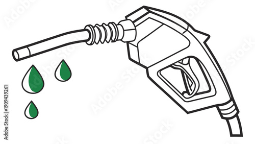 Fuel Pump Nozzle with Green Droplets Illustration.