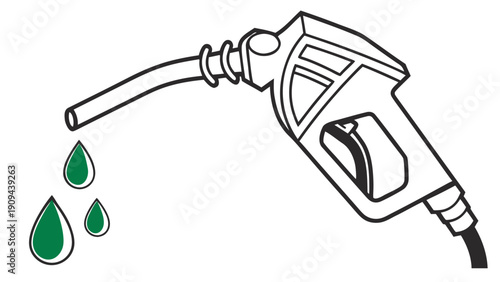 Fuel Pump Nozzle with Green Liquid Droplets Illustration.