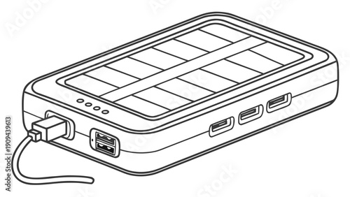 Portable solar panel battery charger with multiple USB ports.