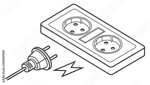 Electrical Outlet with Plug and Lightning Bolt Symbol.