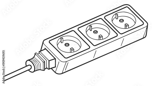 Three socket electrical power strip with cord and plug.