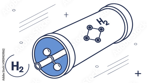 Hydrogen Storage Cylinder with Molecular Structure Illustration.