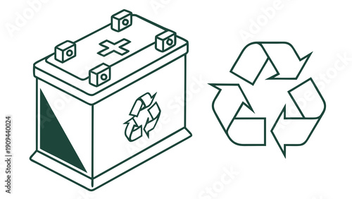 Recyclable Car Battery with Recycling Symbol.