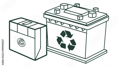 Recyclable Car Battery and Disposable Battery Illustration.