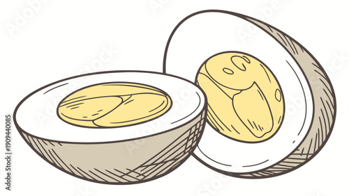 A vector graphic illustration of two halved boiled eggs on a plain background