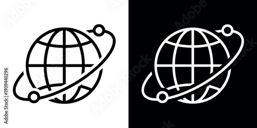 Global Access icon concept in flat black and white style on clean background vector illustration design.
