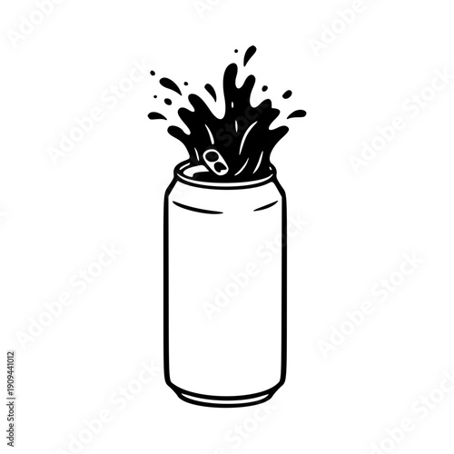 Soda Can Splashing Illustration – Fizzy Carbonated Beverage Refreshment and Energy Drink Icon
