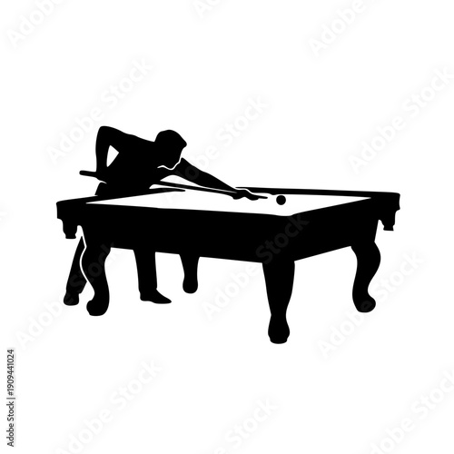 Billiard Player Silhouette – Professional Pool Athlete Taking a Shot on Snooker Table Icon