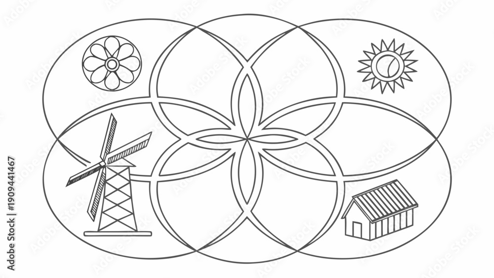 Fototapeta premium Sustainable Energy Sources Venn Diagram Illustration.
