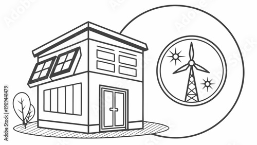 Simple house with renewable energy source illustration.