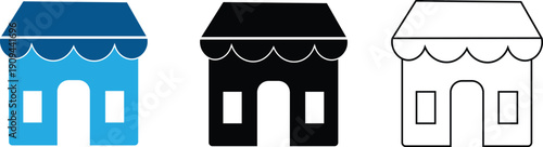 Store Shop Icon Set – Retail Market Building Vector (Flat, Glyph, Outline)