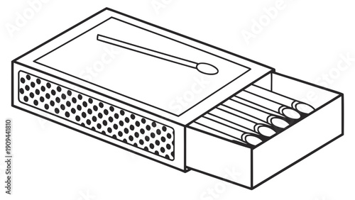 Simple line drawing of an open matchbox with matches inside.