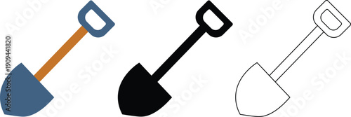 Shovel Icon Set – Gardening Tool Vector (Flat, Glyph, Outline)