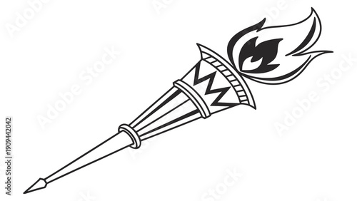 Simple black and white illustration of a torch with flame.