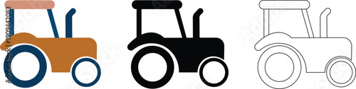 Tractor Icon Set – Farm Agriculture Vehicle Vector (Flat, Glyph, Outline)