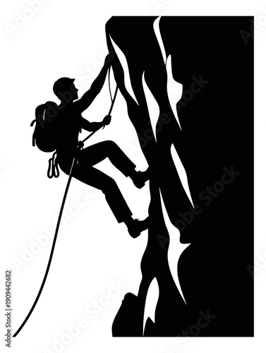 Silhouette illustration of a man depicting rock climbing for adventure sports