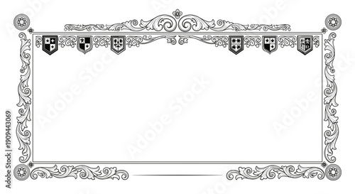 Ornate Vintage Frame with Heraldic Symbols.