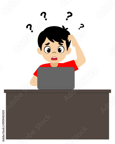 confused child, cartoon boy confused