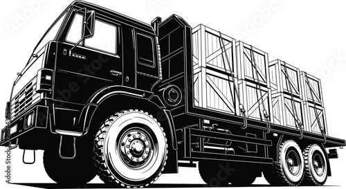 Black truck with crates on back wooden crates cargo