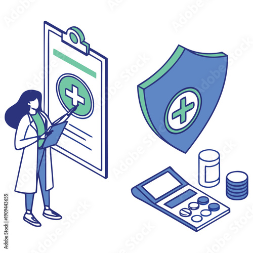 Healthcare Insurance Protection and Medical Services Vector Illustration
