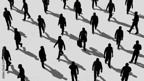 crowd of people walking, shadows, silhouettes, business concept