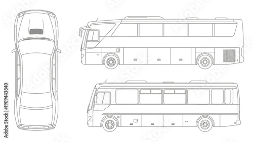 bus vector illustration, top and side view, transportation