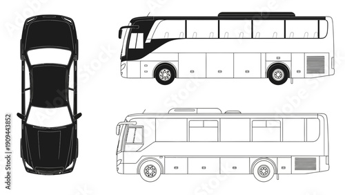 bus vector illustration, top and side view, transport design