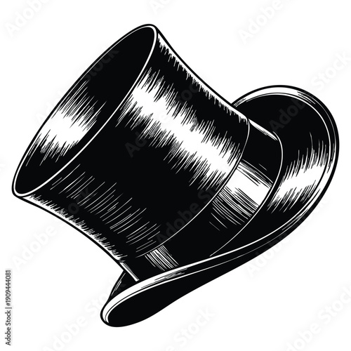 Sketch ink graphic top hat illustration draft silhouette drawing black on white line art gentleman vintage etching design