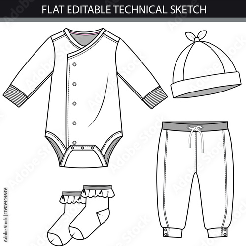 Baby Clothing Technical Sketch Set