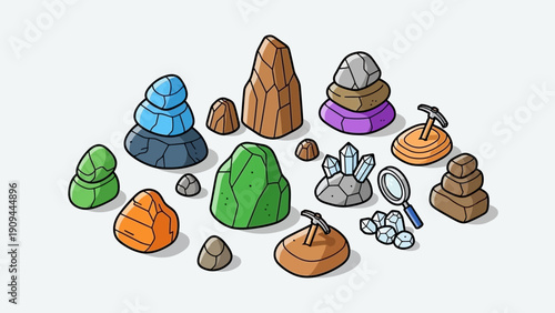 Collection of colorful rocks and minerals illustration, geology concept