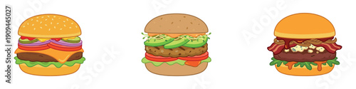 
Cartoon burger set.  Burger icon vector set. fast food illustration sign collection. food symbol. Vector illustration.