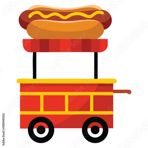 Stand hotdog icon in flat vector style featuring hot dog cart food isolated ideal for street food events snack shops and food illustration projects