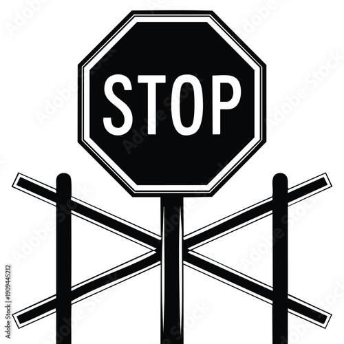 Stop sign icon in simple vector style representing train road closed traffic perfect for transport safety signage and infrastructure graphics