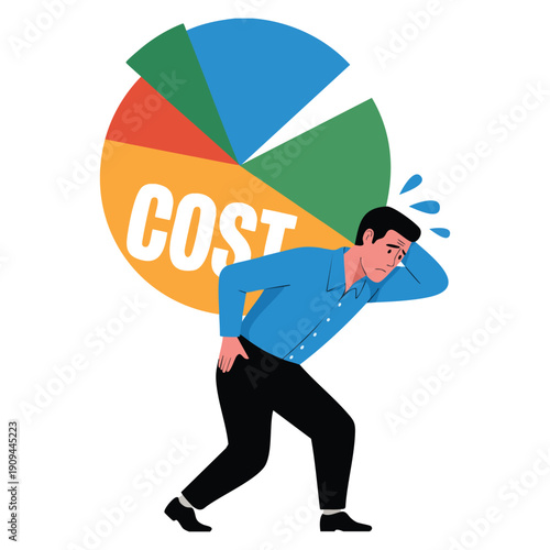 Strategic cost management development concept illustrated with cost analysis database and optimized technology development in professional vector design