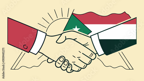 Handshake between Sudan and another country symbolizing cooperation and agreement.