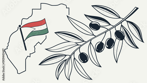 Hungarian flag waving with olive branch symbolizing peace.