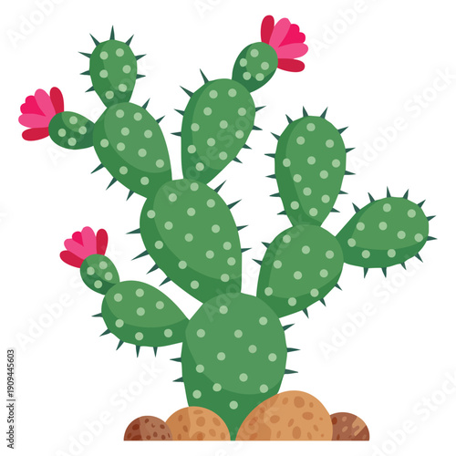 Succulent family prickly pear cactus with pink flower cartoon vector graphic suitable for plant illustration desert nature decor and friendly botanical design themes