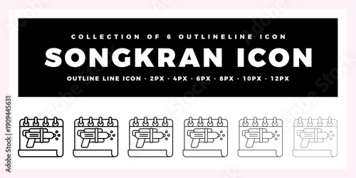 Songkran Festival Outline Icons Collection
