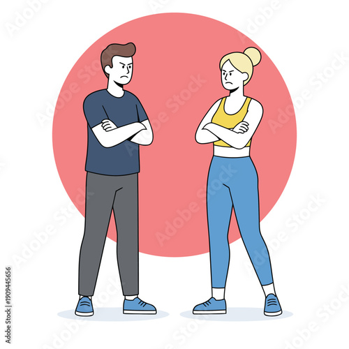 Man and Woman Having Angry Argument and Conflict Flat Design Illustration