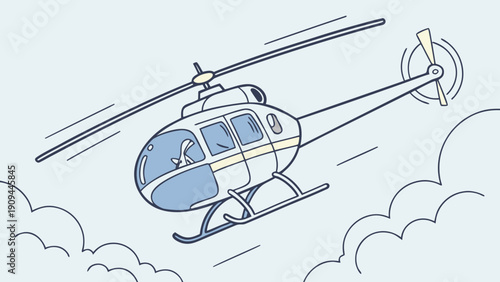 Simple line drawing of a helicopter flying through the clouds.