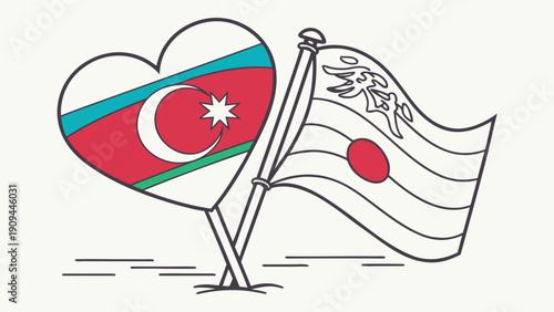 Azerbaijan and Japan flags intertwined in a heart shape symbolizing friendship.