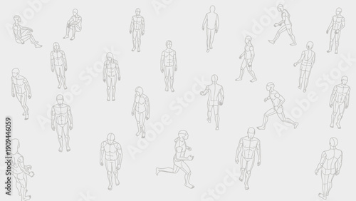 human figures outline, diverse poses, isolated on white background