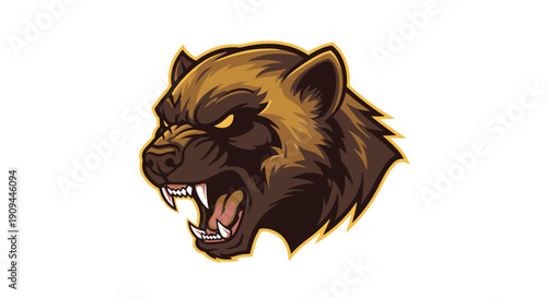 Fierce lion's head illustration showcasing sharp teeth and intense expression from a close-up front view